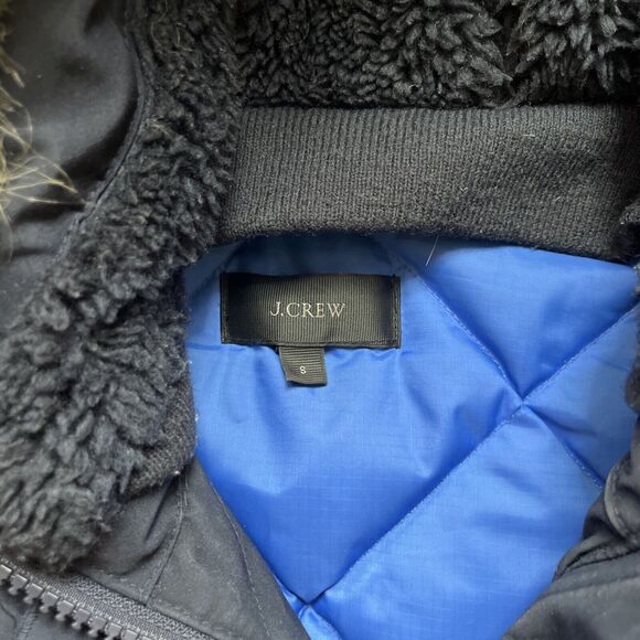 J.Crew Nordic Down Parka Women Small Navy Sherpa Hood Faux Fur Trim Preppy Heavy - Picture 5 of 11